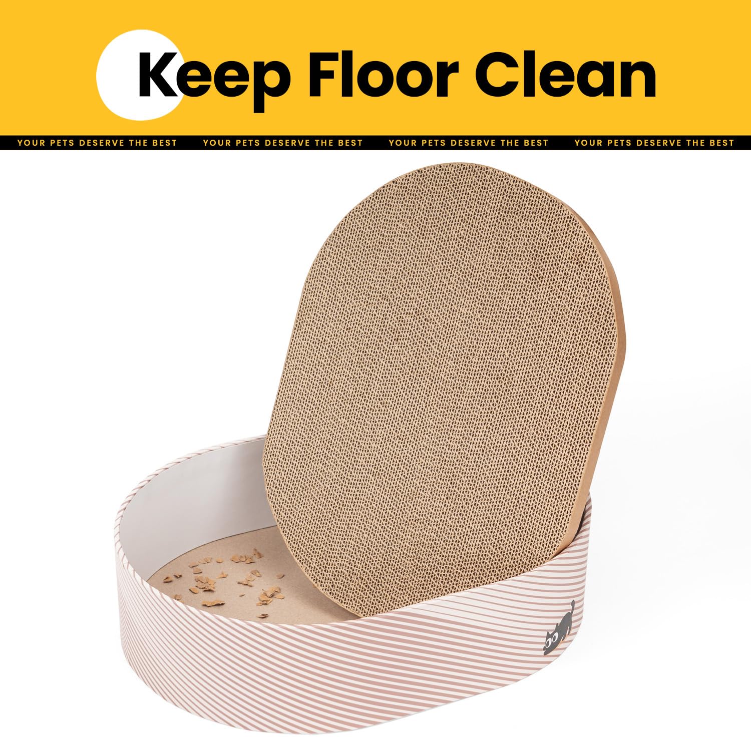 Conlun Cat Scratcher Box With 4 Cat Scratching Board Reversible Scratch Pad, Heavy Duty Corrugated Cardboard Pet Bed Lounger Kit